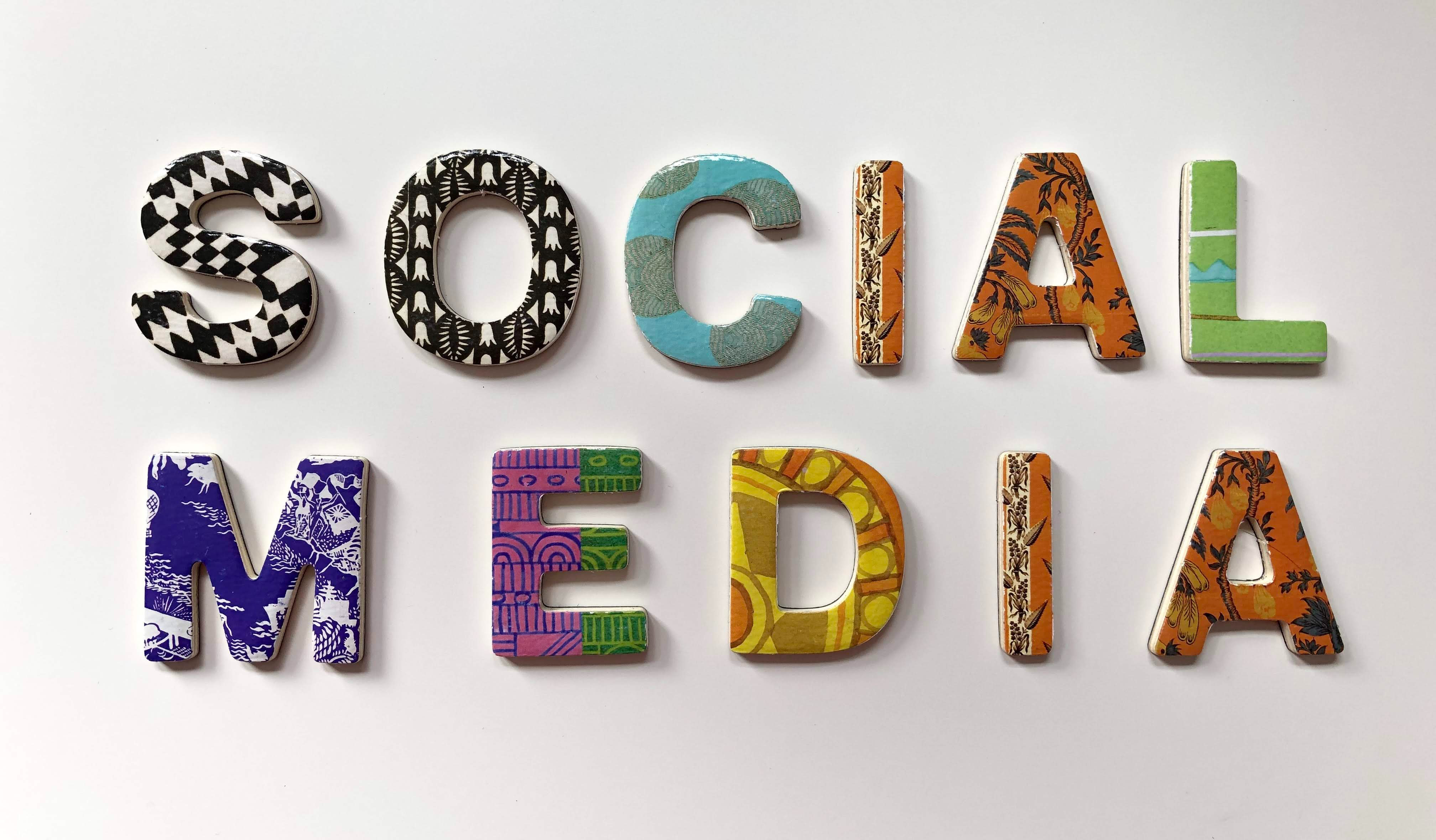 Social Media Spelled out with letters of different colors and patterns
